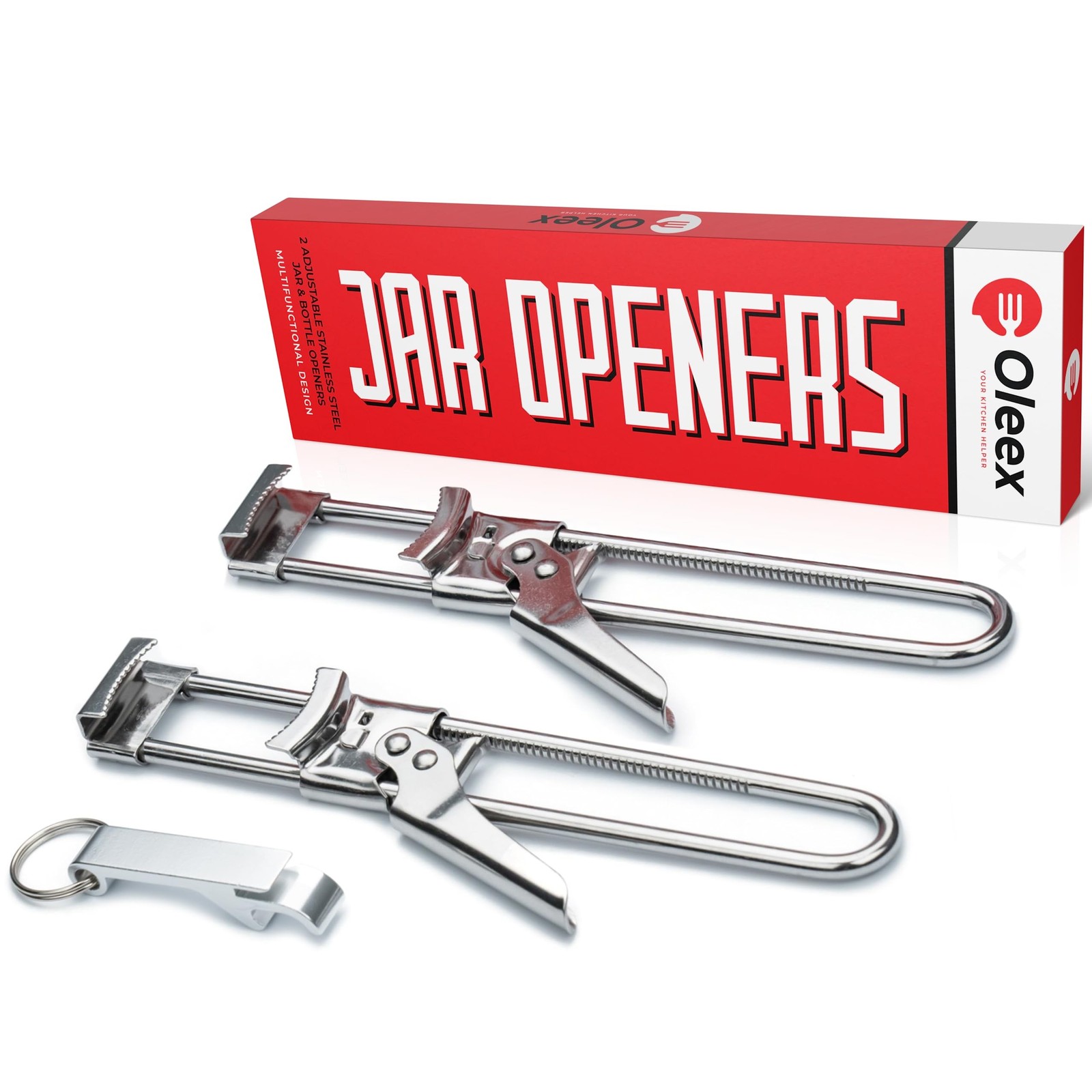 Oleex Jar Opener for Weak Hands (x2) with Keychain Bottle Cap Opener. Easy Se...