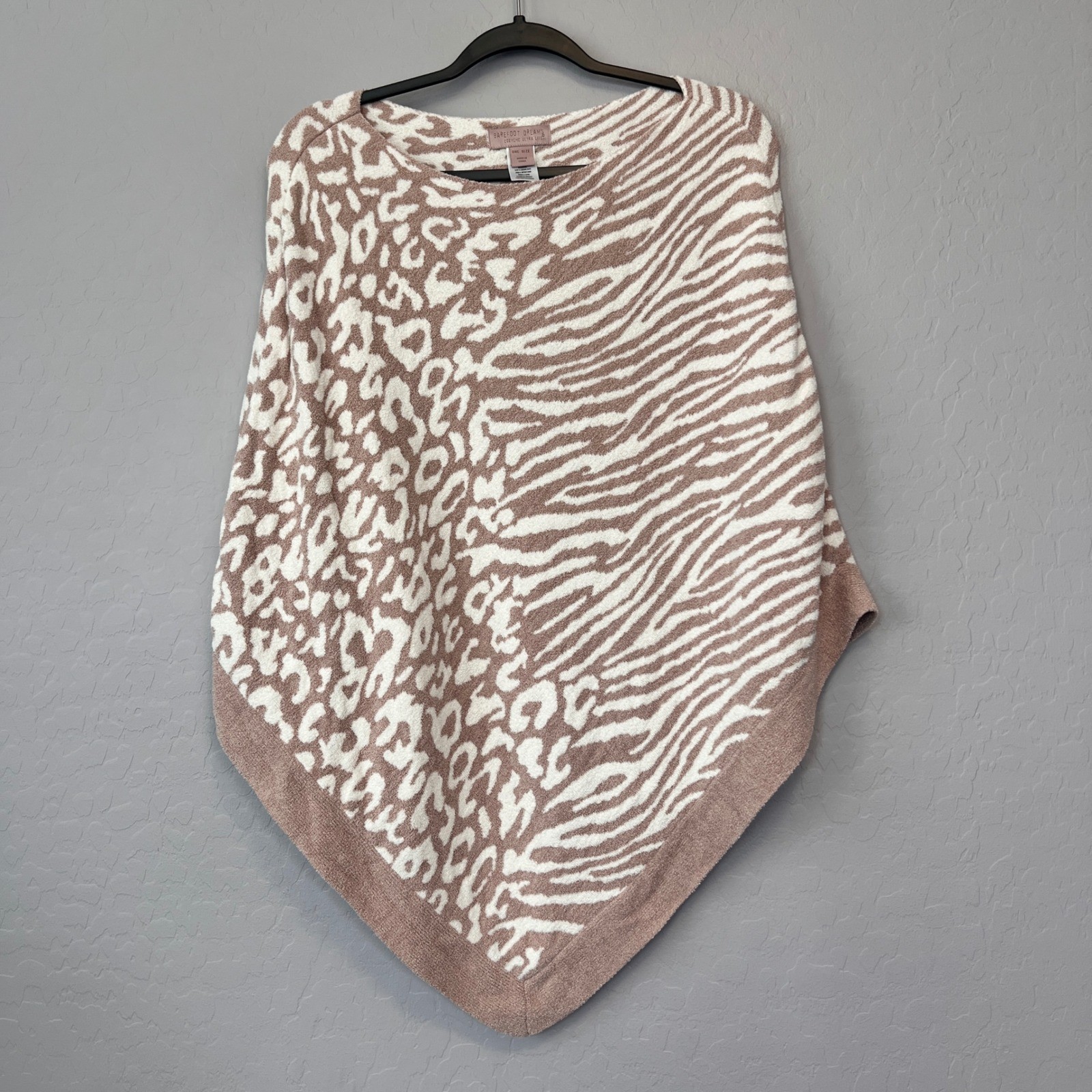 Barefoot Dreams OS Poncho Pink Tan Animal Print Zebra Leopard CozyChic UltraLite