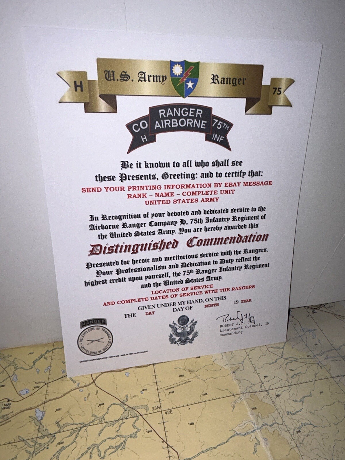 U.S. ARMY - H CO. 75TH INFANTRY RANGER REGIMENT / DISTINGUISHED COMMENDATION