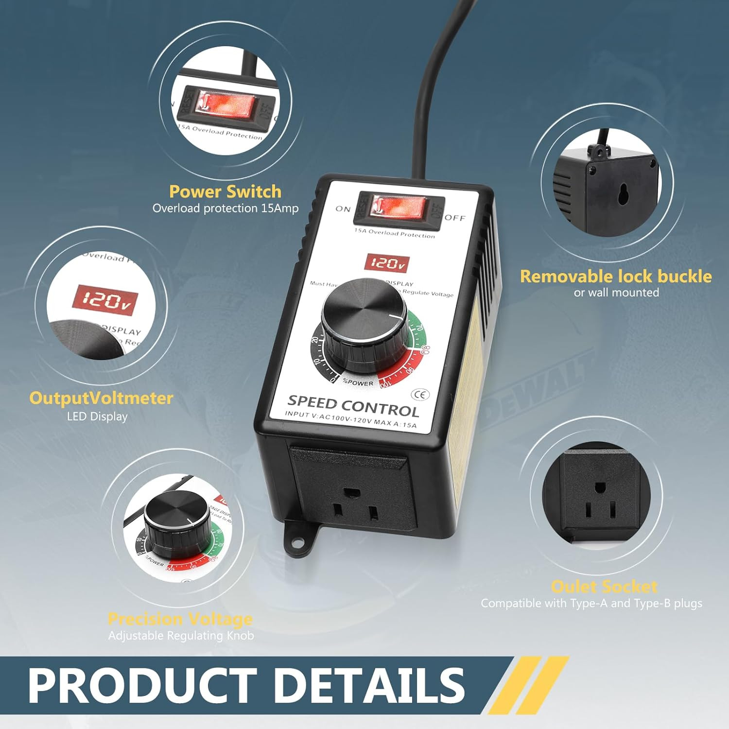 AC Motor Speed Controller 100V-120V 15A Max Variable Fan Speed Controller, Elect