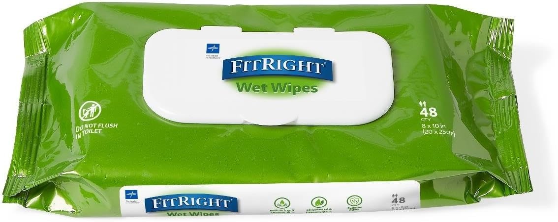 Medline FitRight Aloe Personal Cleansing Cloth Wipes,Scented, Pack of 48, 8 x 10