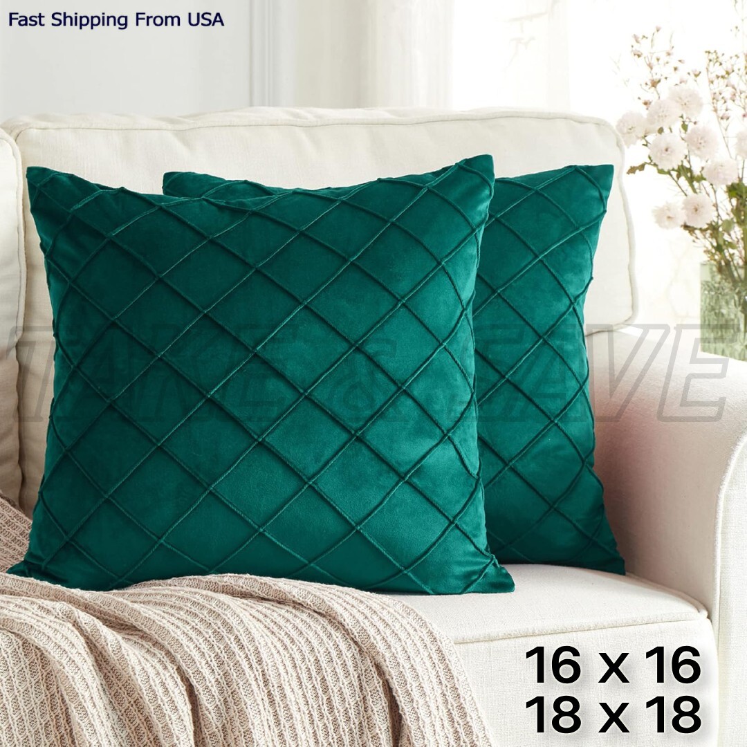 2 Pack Velvet Teal 16" /  18" Cozy Decorative Soft Throw Pillow Covers Zippered