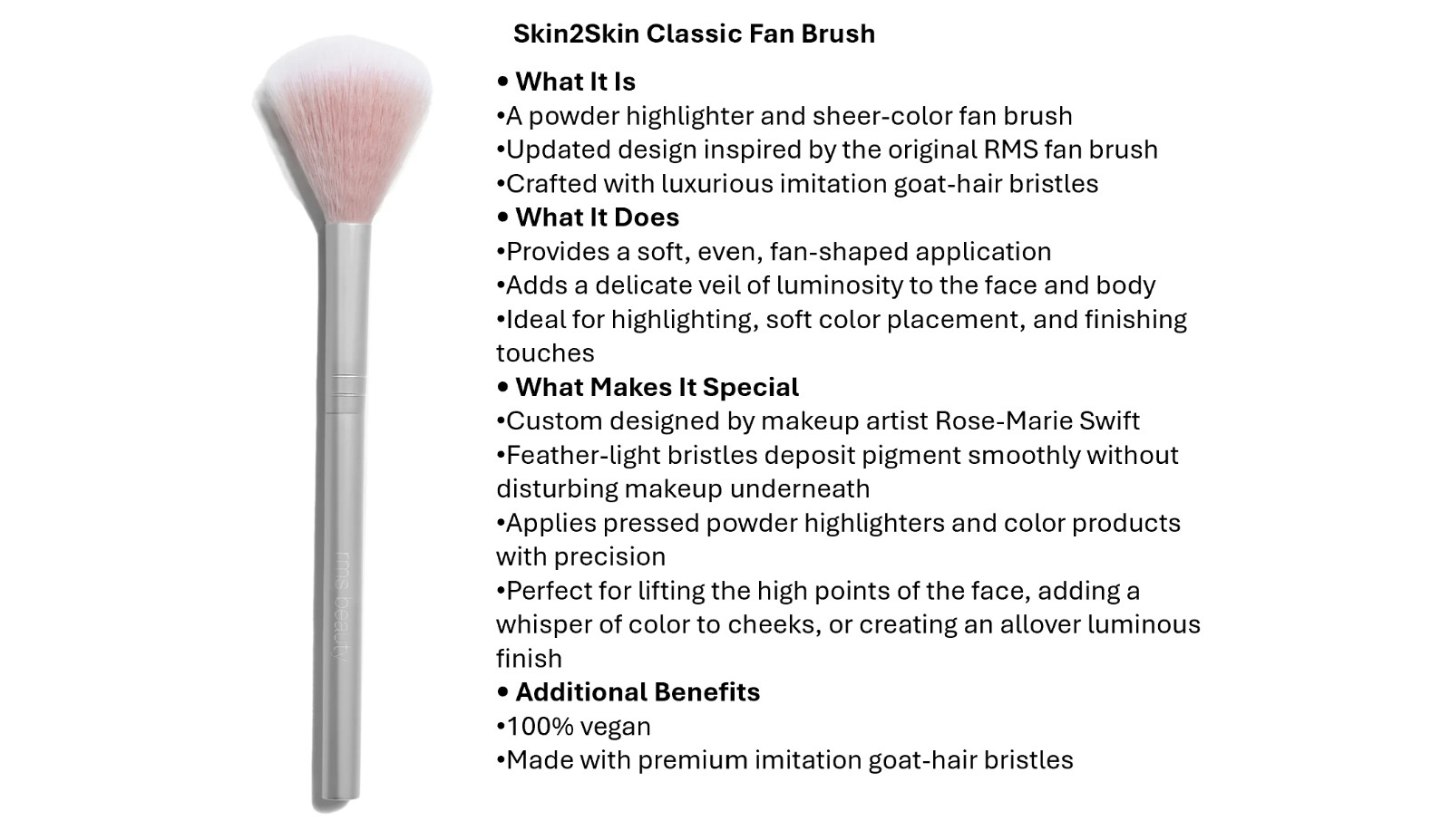 RMS Beauty Skin2Skin Classic Fan Brush – Highlighter, Glow & Finishing Brush