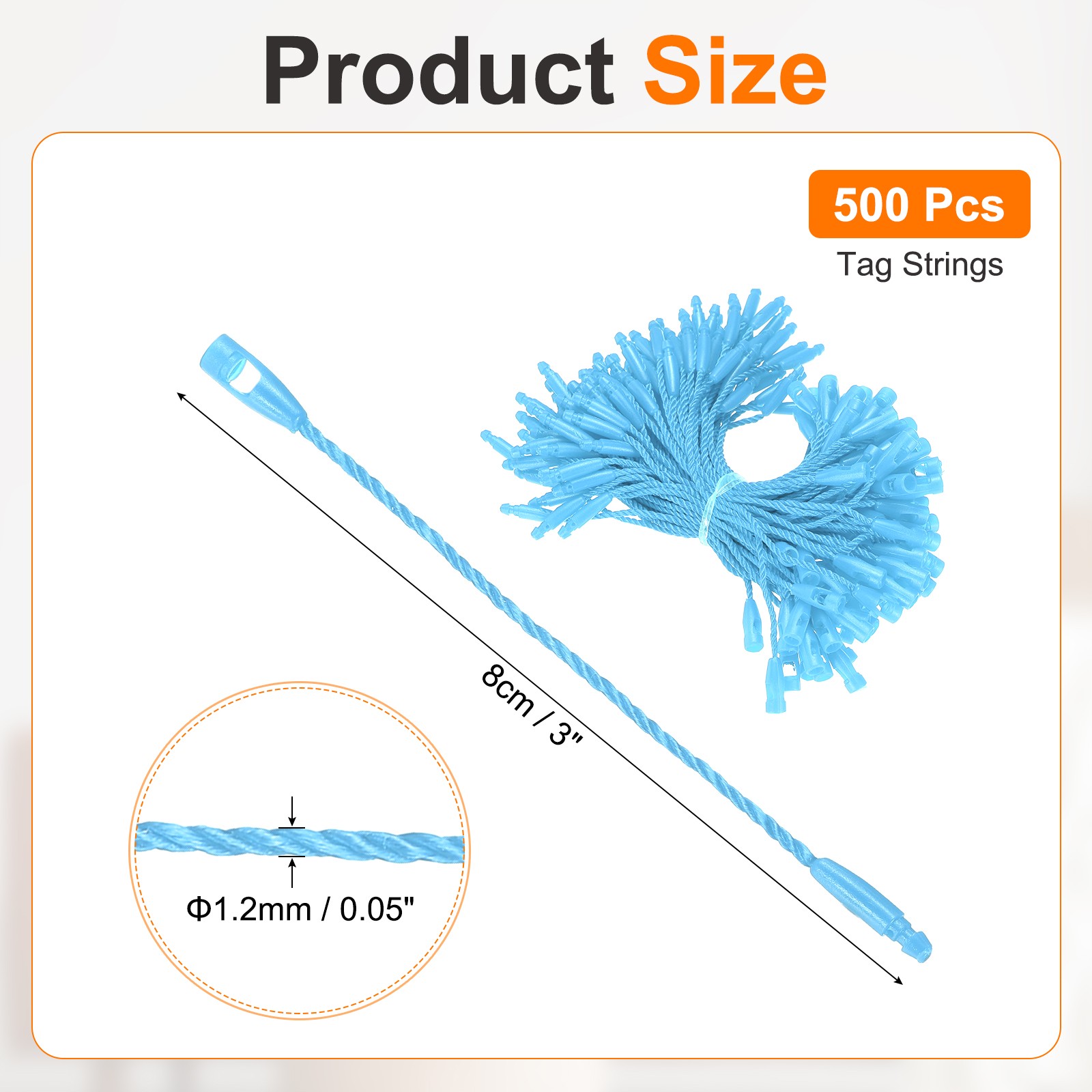 500 Pcs Polyester Hang Tag String 3" Snap Lock Pins Loop Fastener, Blue
