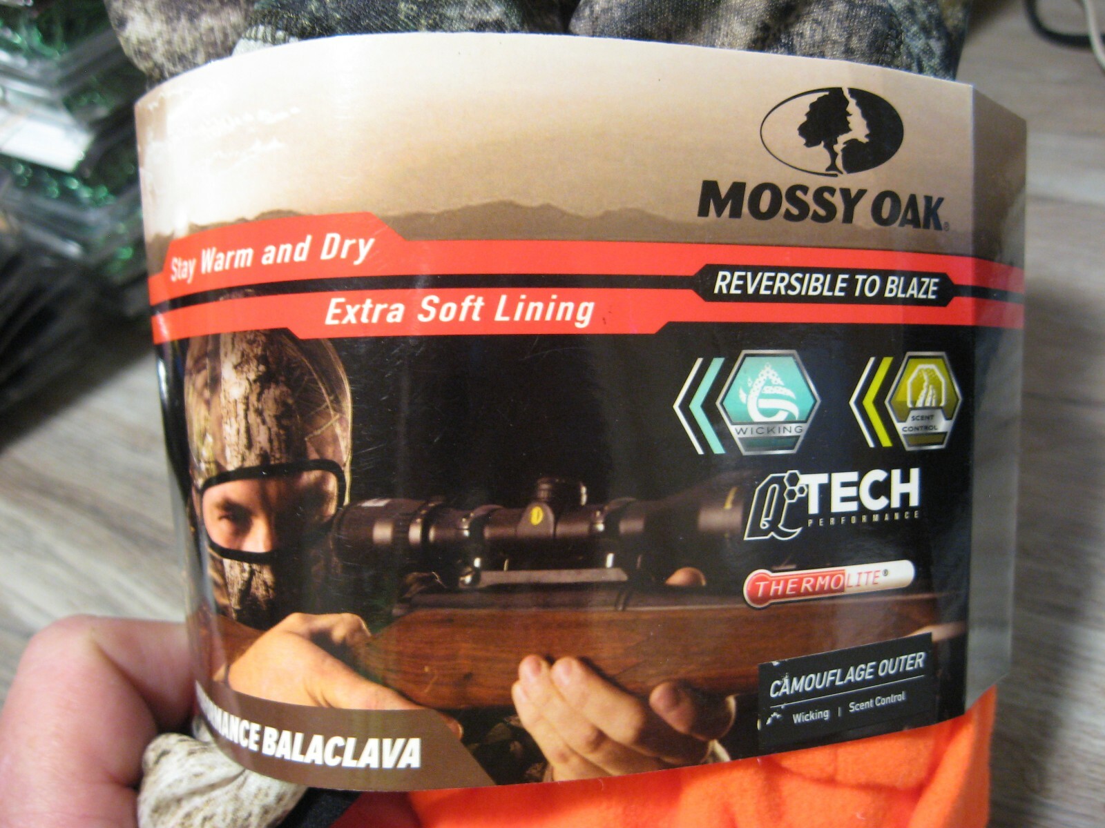 Mossy Oak Camo Reversible To Blaze Orange Face Mask Neck Wrap Hood Hunting Cap