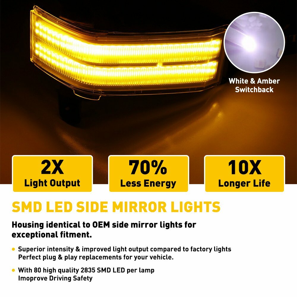 Set Of 2 LED Side Mirror Light for 15 16 2017 2018 2019 GMC Sierra 2500HD 3500HD
