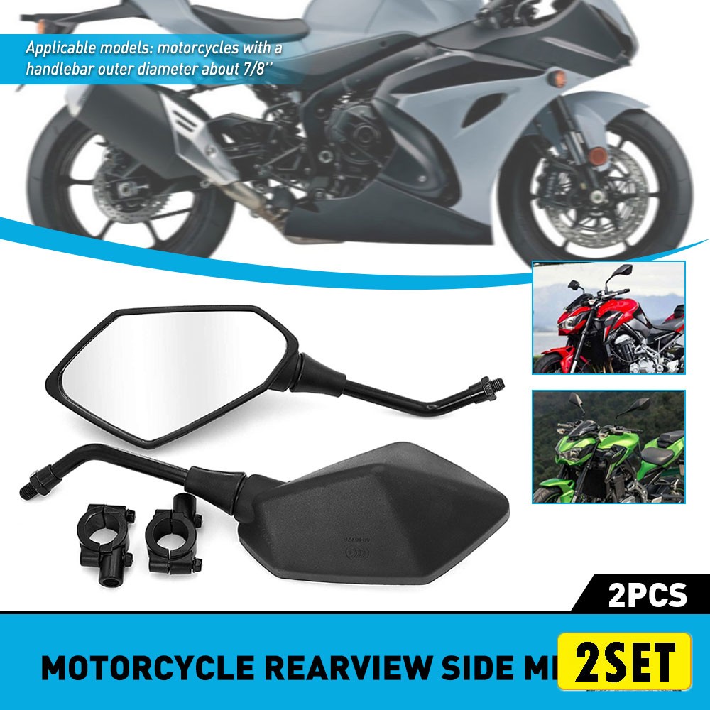2set 7/8" Motorcycle Rear view Side Mirrors Handle Bars For ATV Kawasaki Suzuki