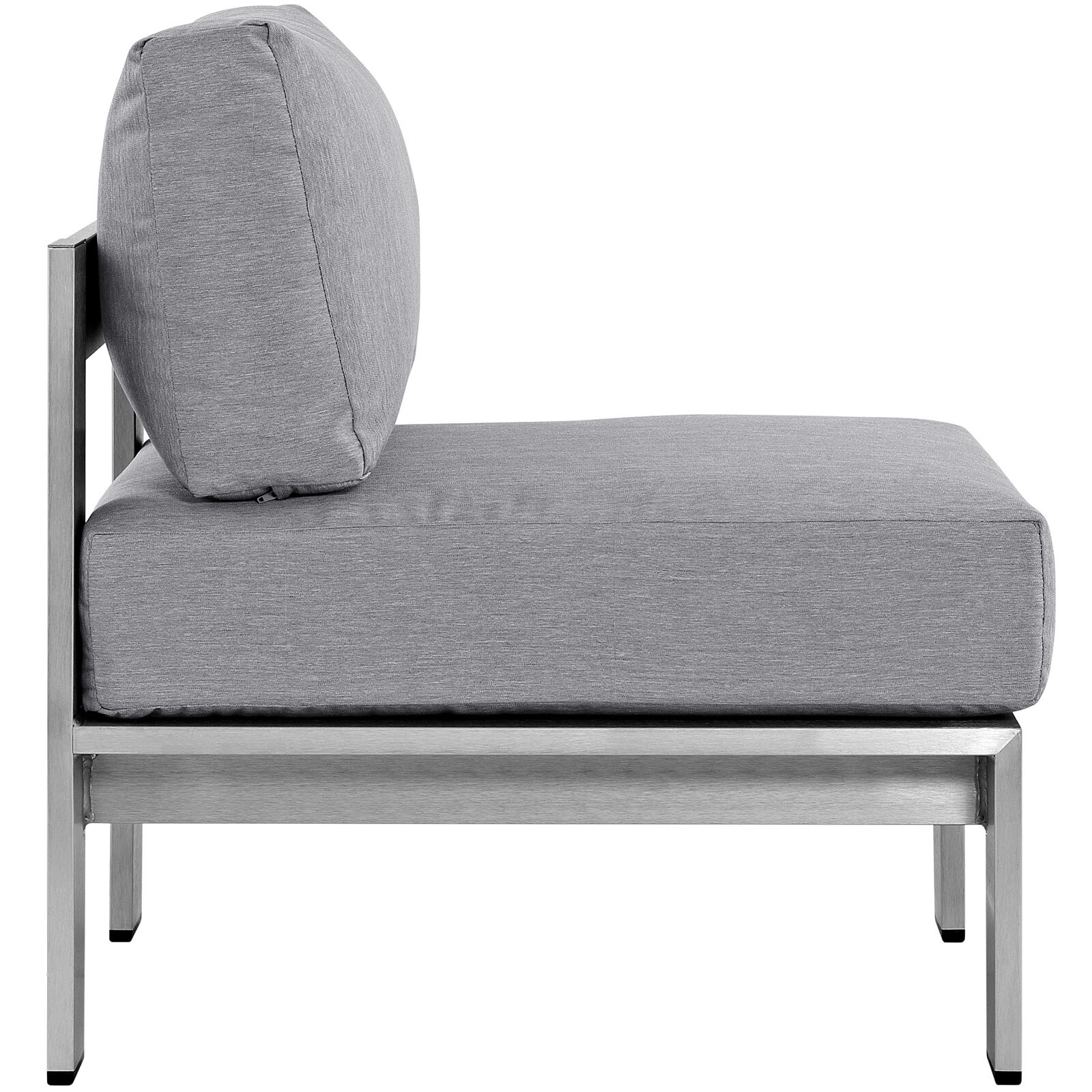 Modway Shore Armless Outdoor Patio Aluminum Chair in Silver Gray