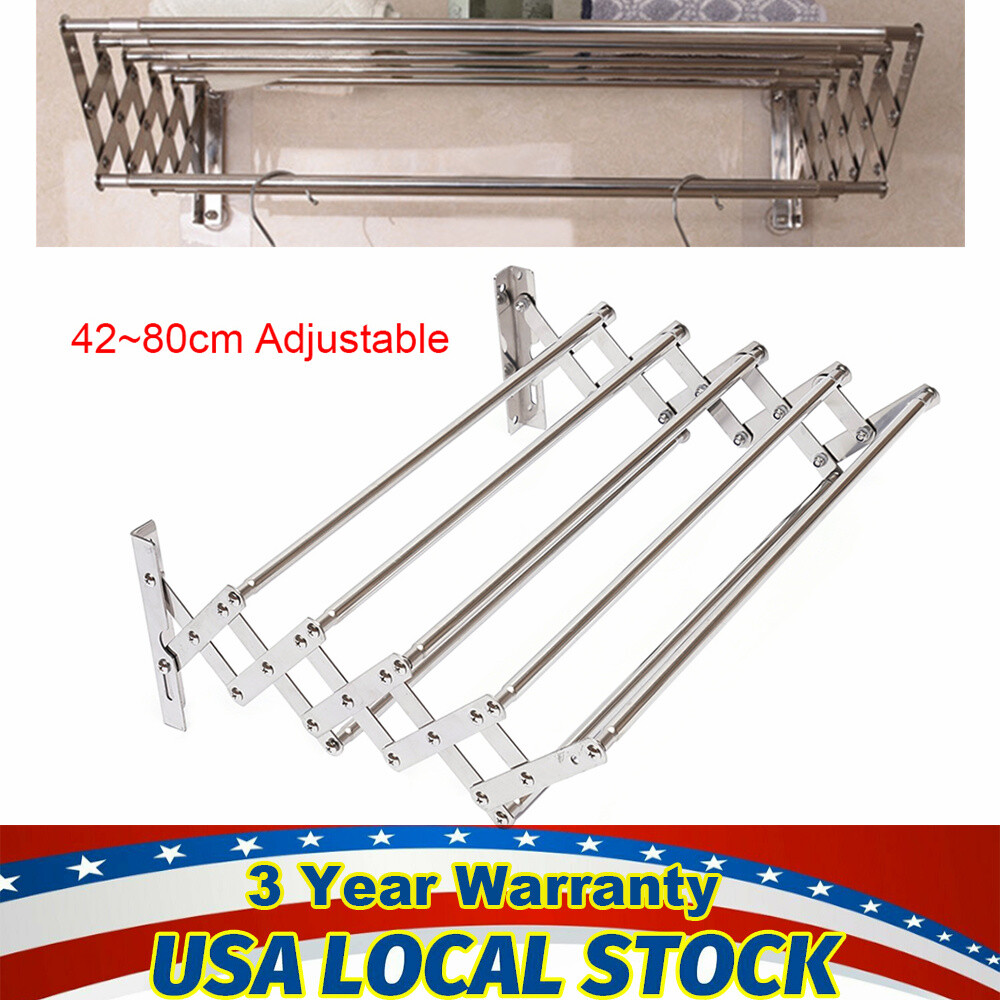 Laundry Hanger Wall-Mounted Expandable Folding Clothes Drying Towel Rack 42~80cm