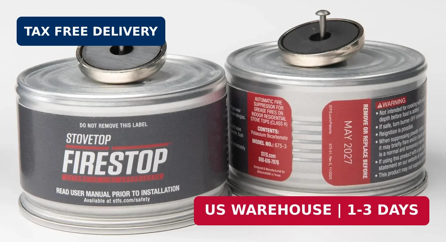 Automatic StoveTop Fire Suppressor Kitchen Safety Flame Activated 1 Pair 2 Pack