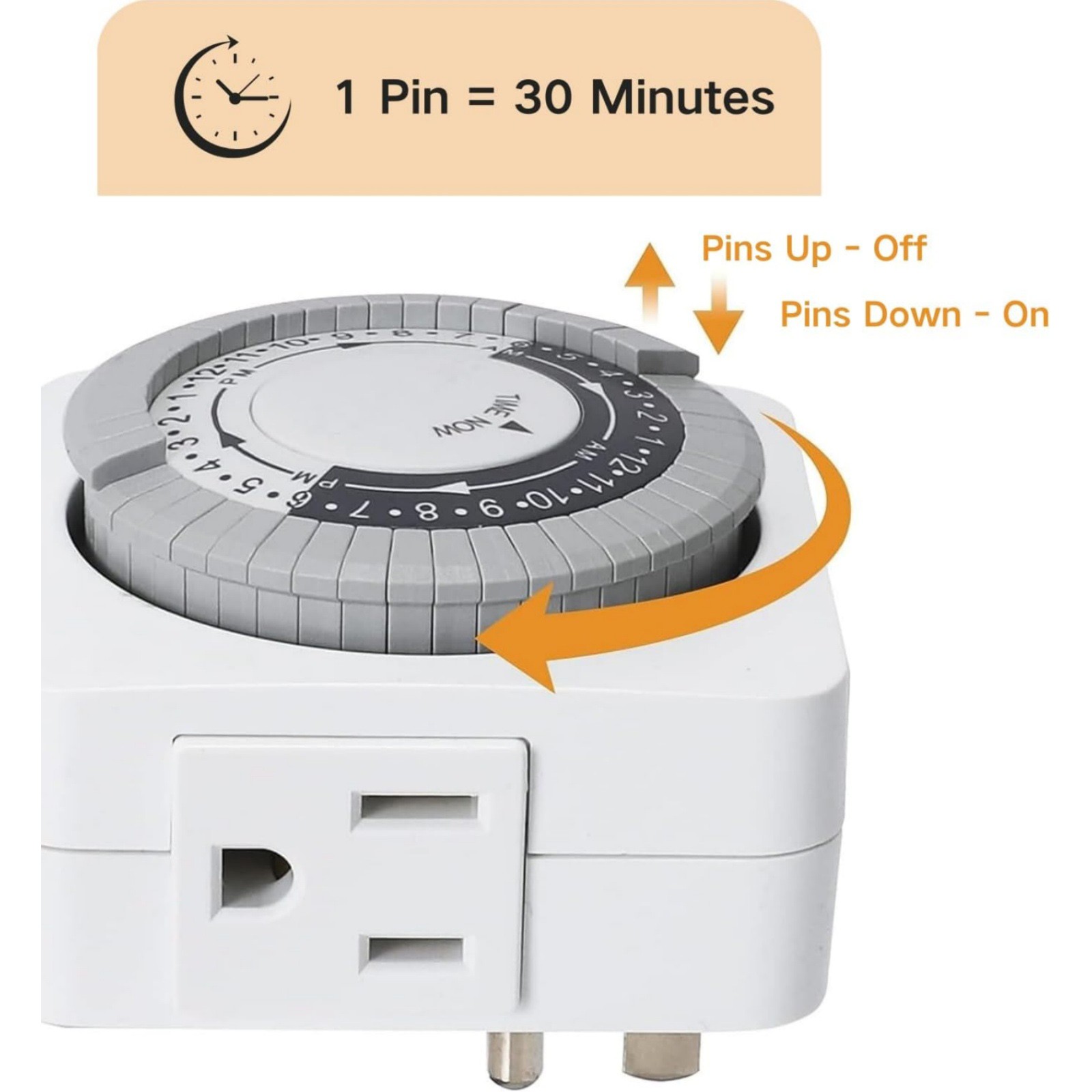 2 Pack 110-125V 3-Pin Outlet Timer For Lamp Control 24-Hour Programmable Switch