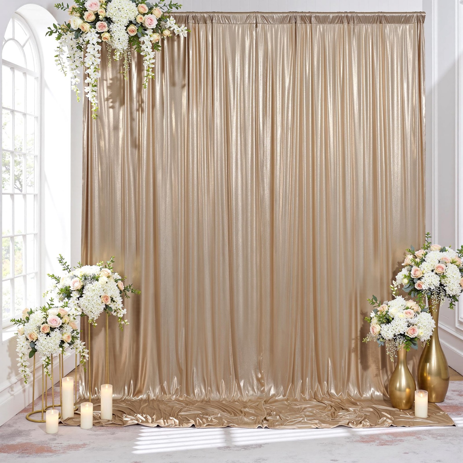 10x10FT Champagne Gold Sequin Backdrop Curtain - 2 Panels 5ft(W) x 10ft(H) Wr...