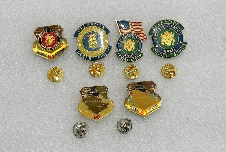 1990-1991 Dessert Shield/Storm Military Pins, Army- Air Forice- Marines LOT OF 6