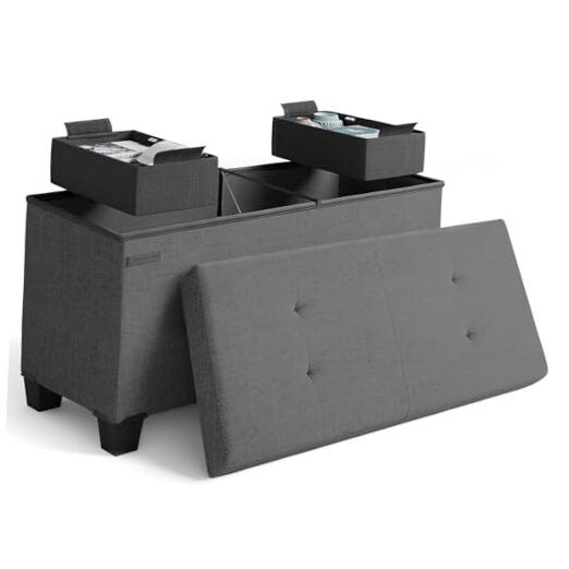 Storage Ottoman Bench with Bins, 30-in Storage Bench for Bedroom End of Bed,