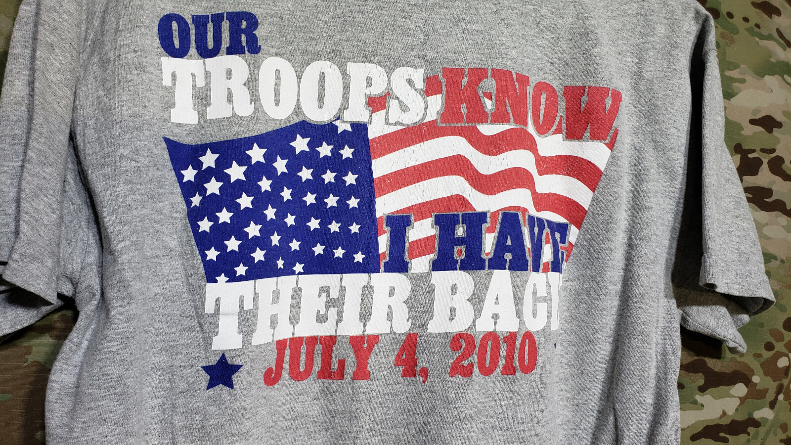 OUR TROOPS KNOW I HAVE THEIR BACK USO T-SHIRT MEDIUM