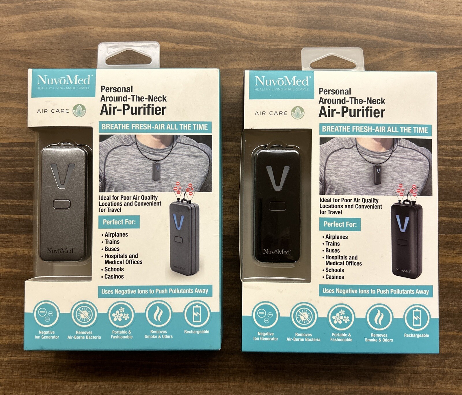 NuvoMed Personal Air Purifier Around the Neck NEW LOT OF 2 Gray and Black