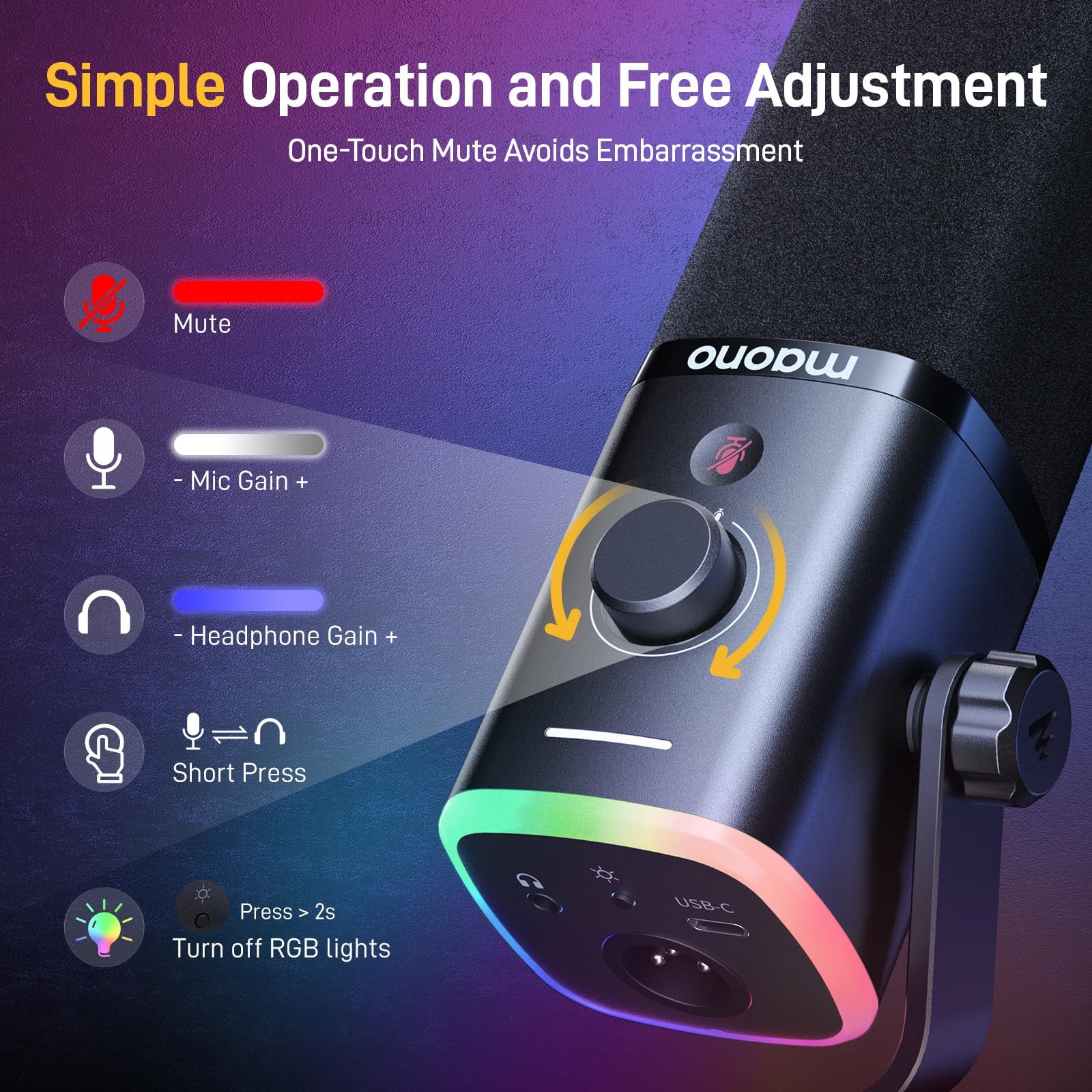 XLR/USB Gaming Microphone for PC, Dynamic Computer Mic for Streaming Podcasti...