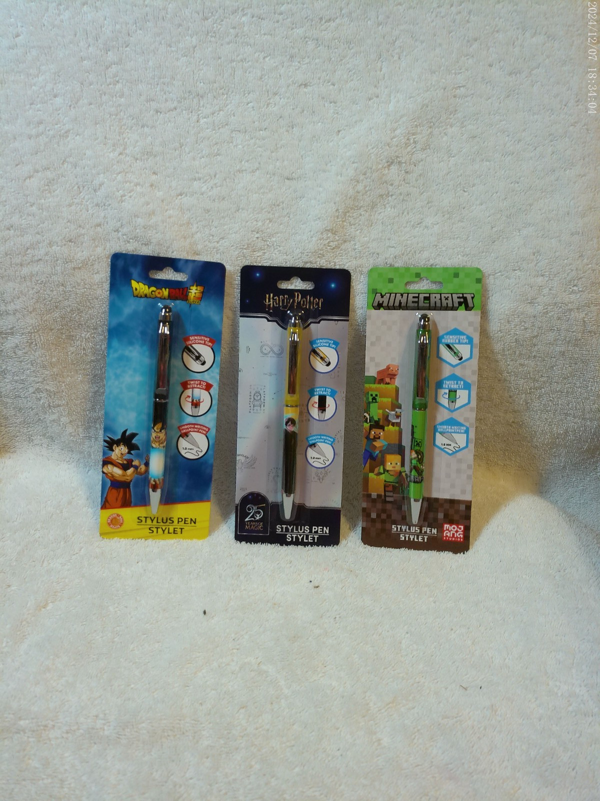 3 Stylus Pens Dragonball, Harry Potter & Minecraft New In Package