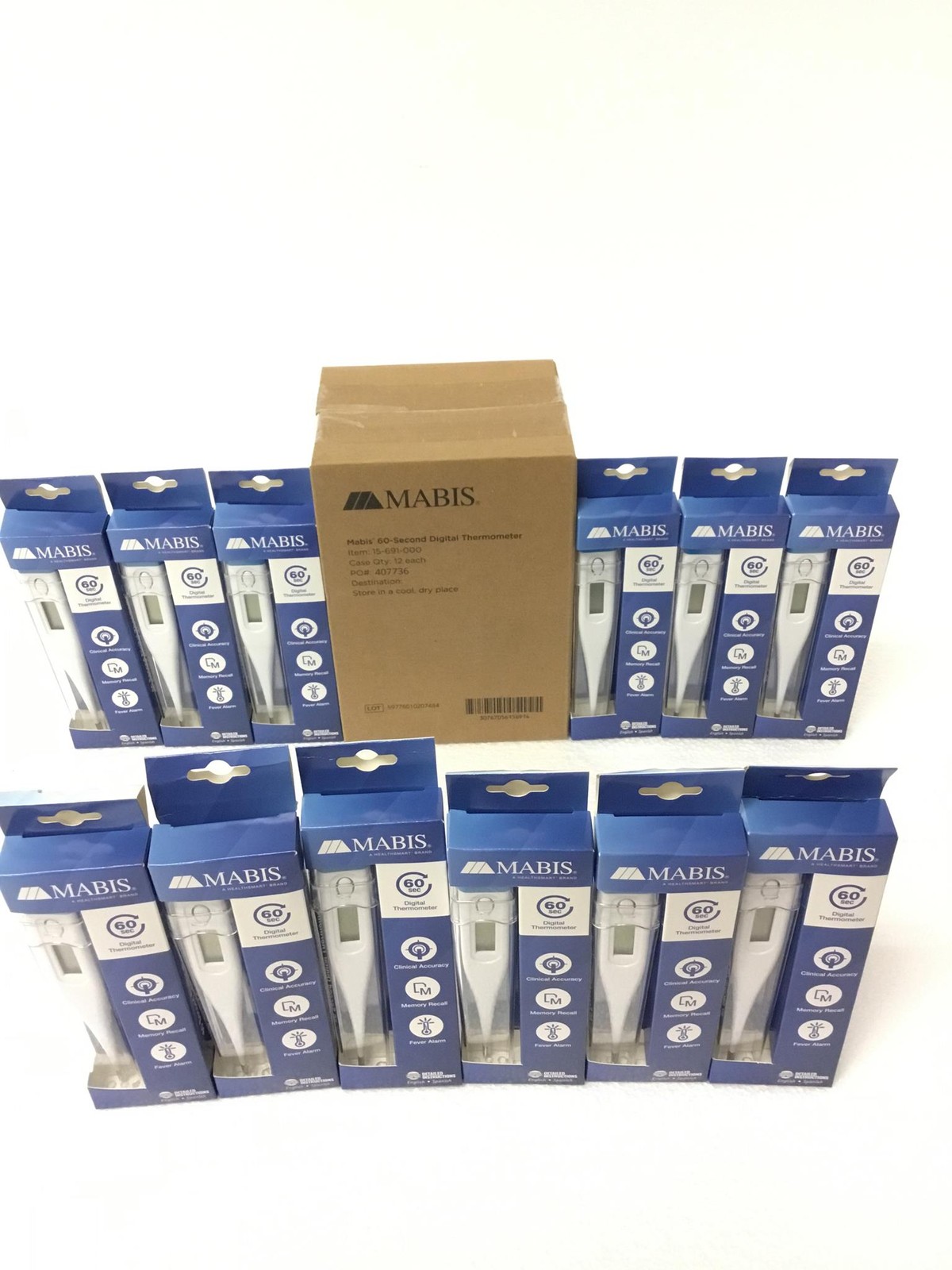 Lot Of 12 NEW Mabis 15-691-000 60-Second Digital Thermometer, FREE SHIPPING