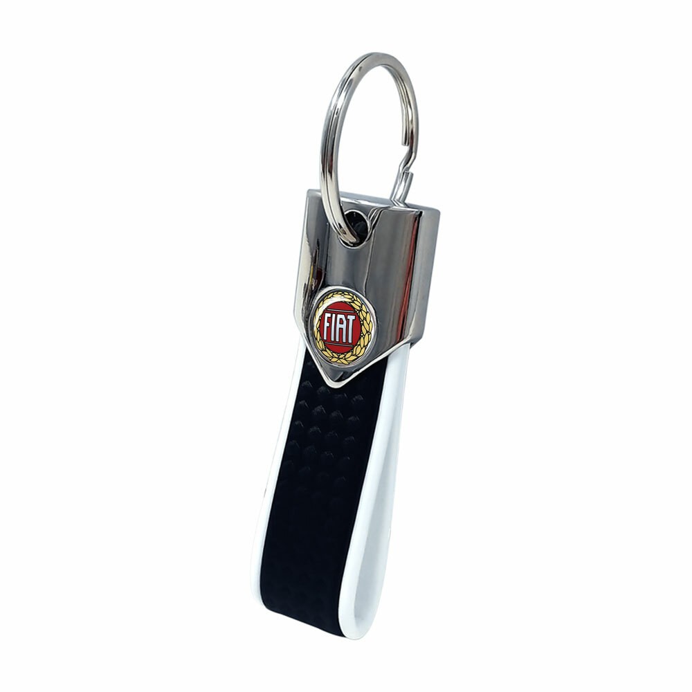 Fiat Carbon White Keychain, Official Vintage Red Logo