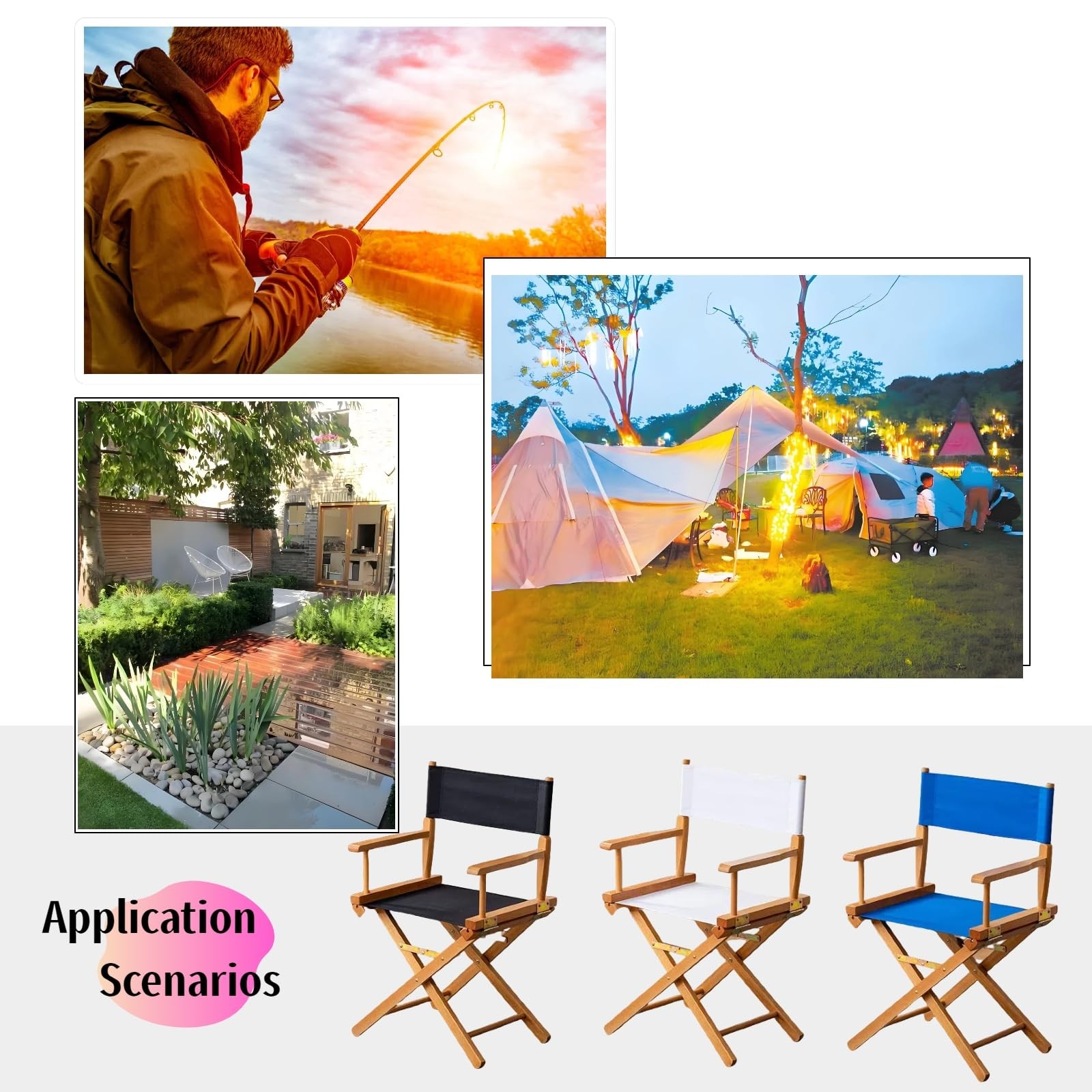 2 Set Director Chair Canvas with Wood Stick,21.2 L x 16.1 W/21.2X 7.8 Portabl...