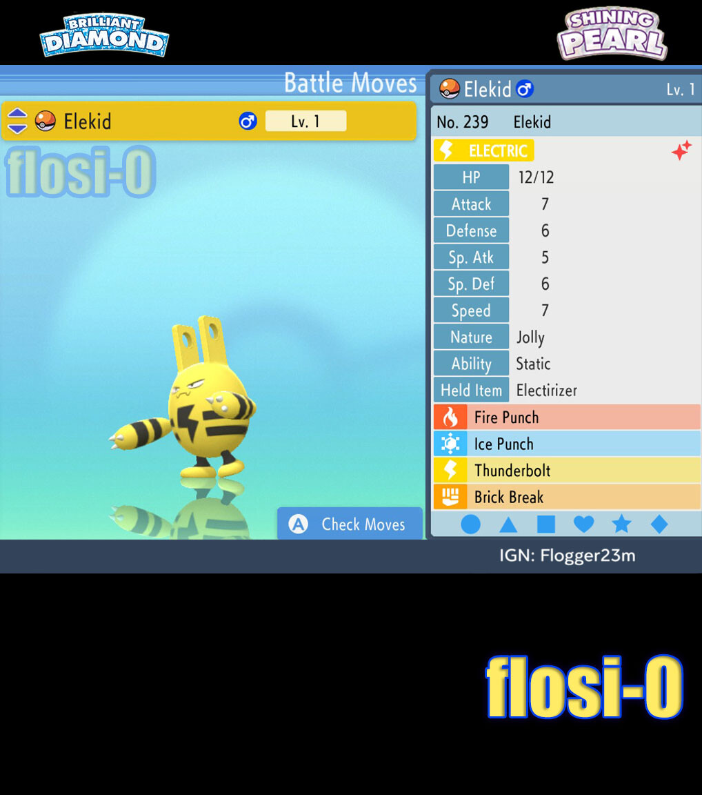 6IV Shiny Elekid Pokemon Brilliant Diamond and Shining Pearl