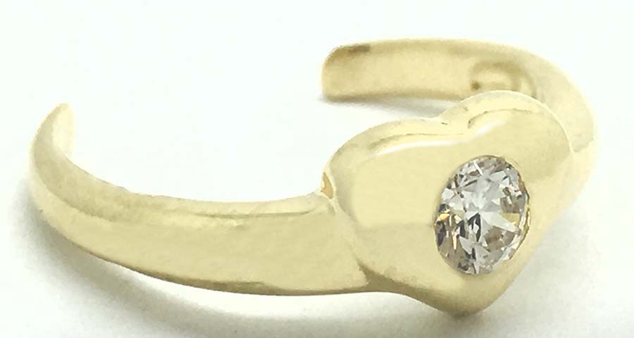 Lab Created WHITE SAPPHIRE HEART Adjustable TOE RING 14k Y Gold *NEW WITH TAG*