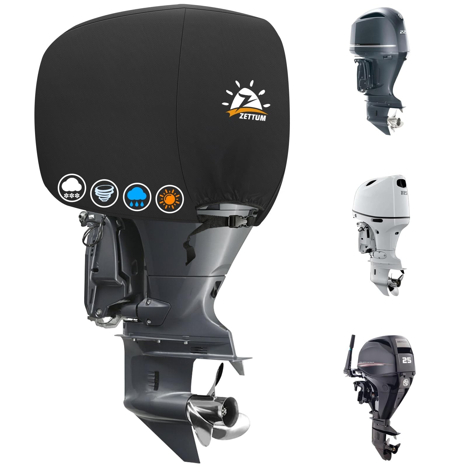 Zettum Outboard Motor Cover, 600D Boat Motor Cover Waterproof & Heavy Duty, F...