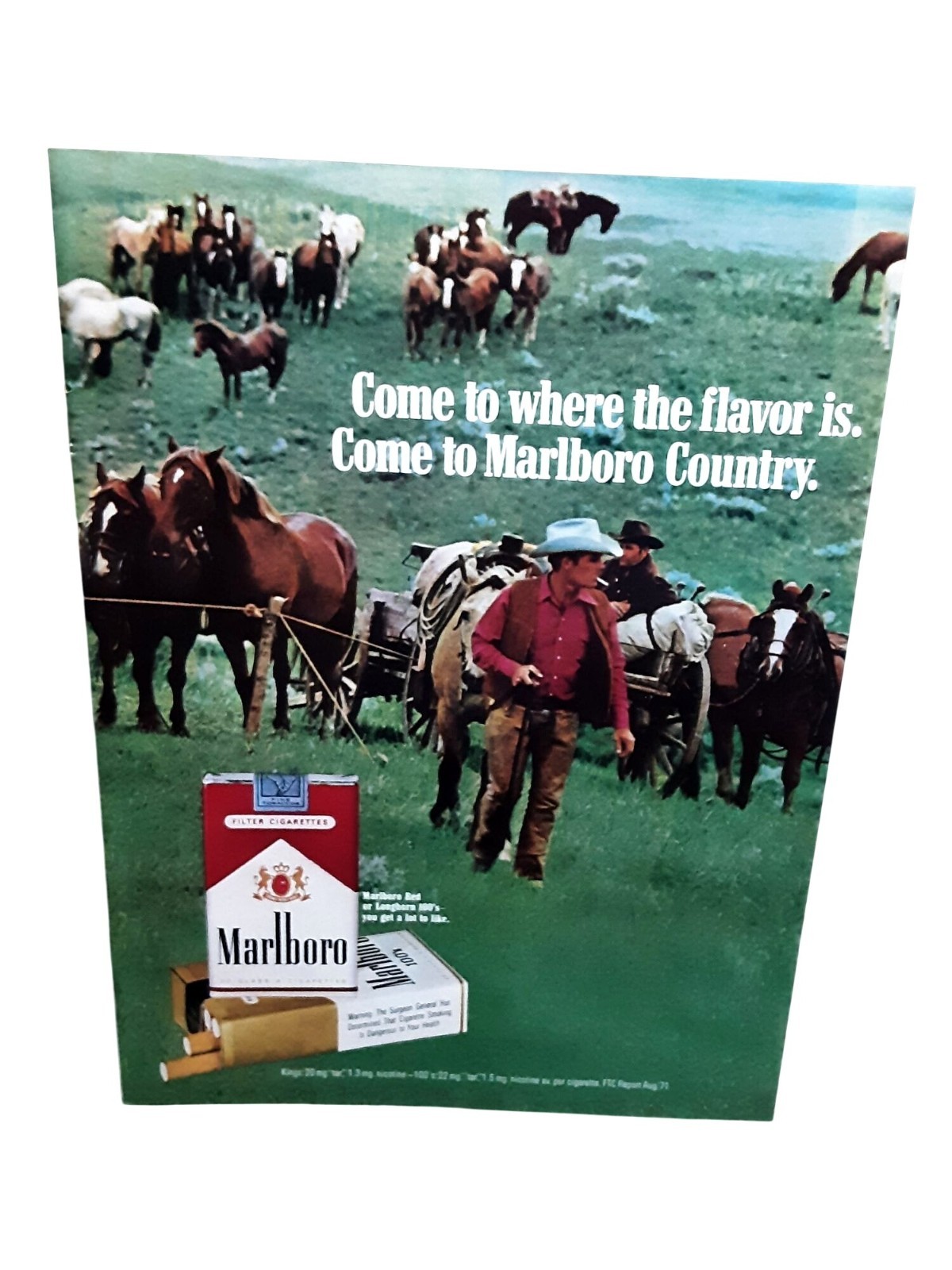 1972 Marlboro Cigarette Ad Cowboy Horses Marlboro Country Print