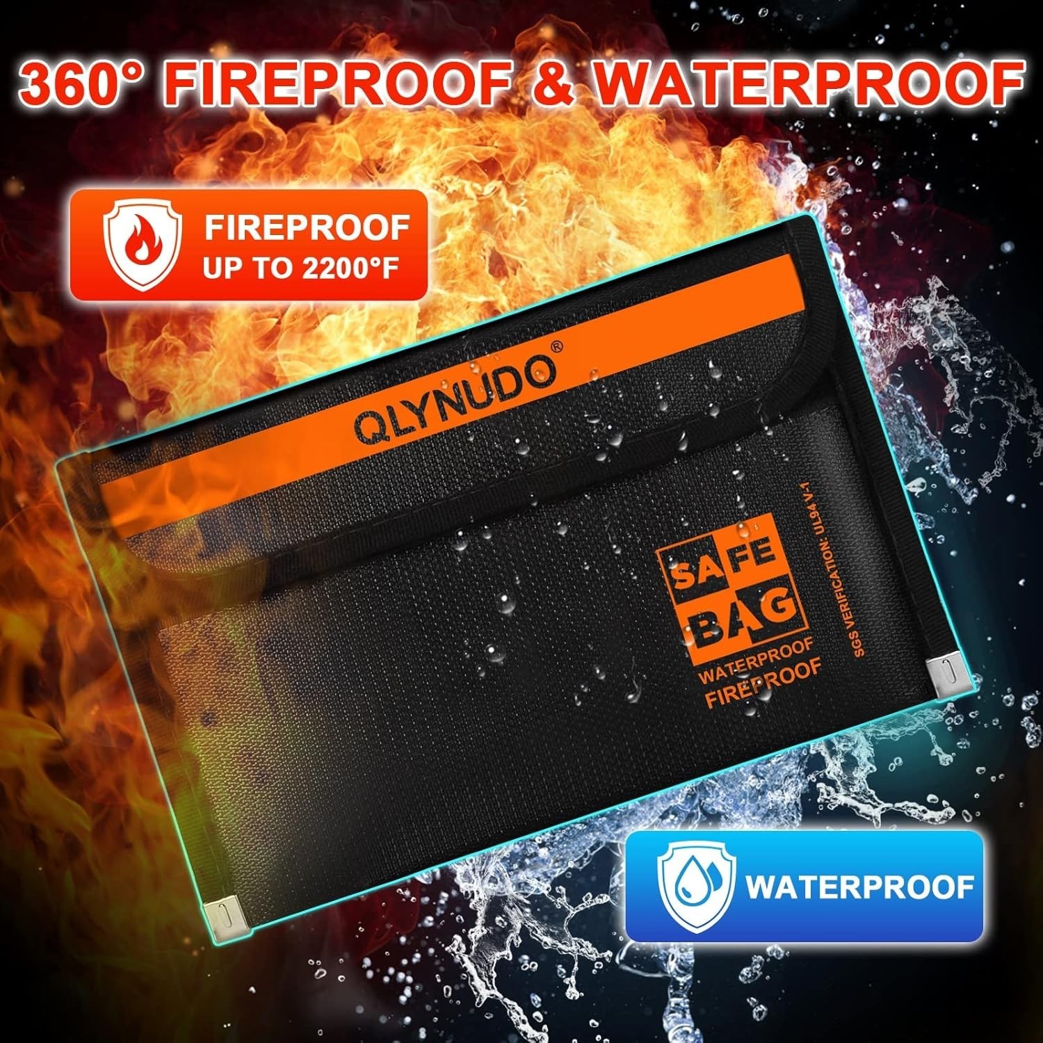 Fireproof Money Envelopes 2 Pack Waterproof Zipper Cash Document Pouches