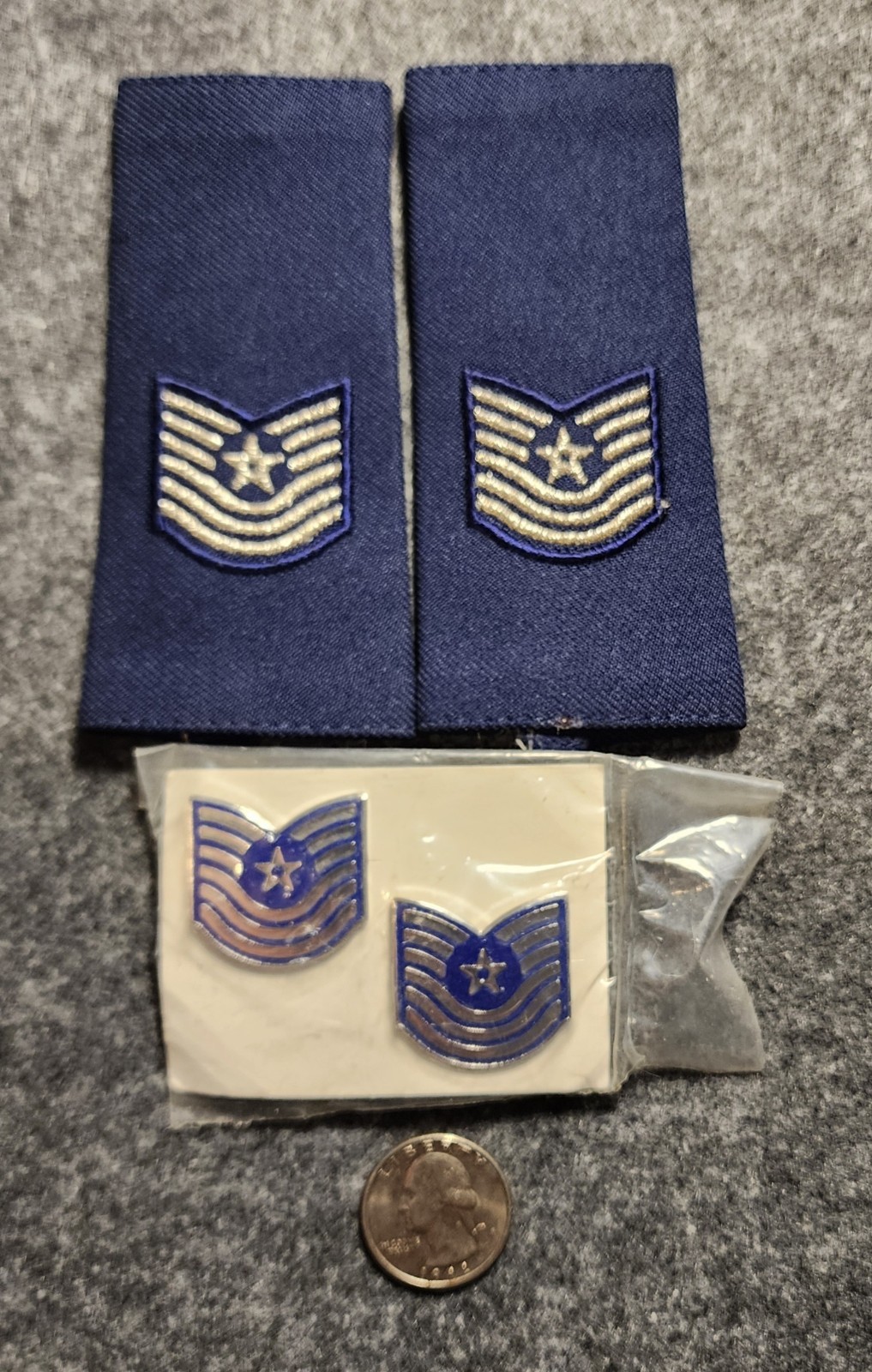 U. S. Air Force Master Sergeant E-7 Collar Insignia and Epaulets - Dated 4/85