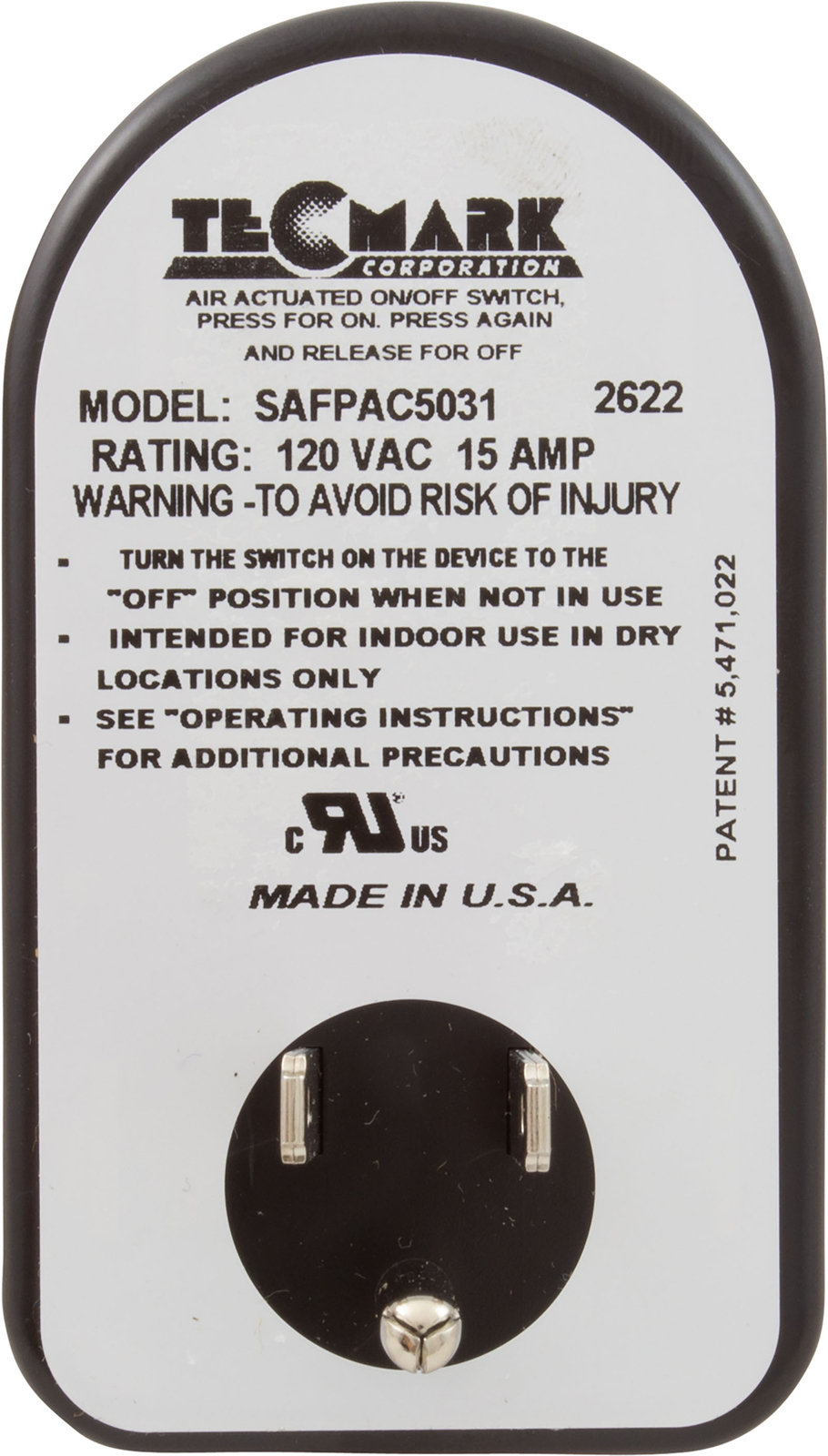 On/Off Switch, Tecmark, 15A, 115v, Wall Mount