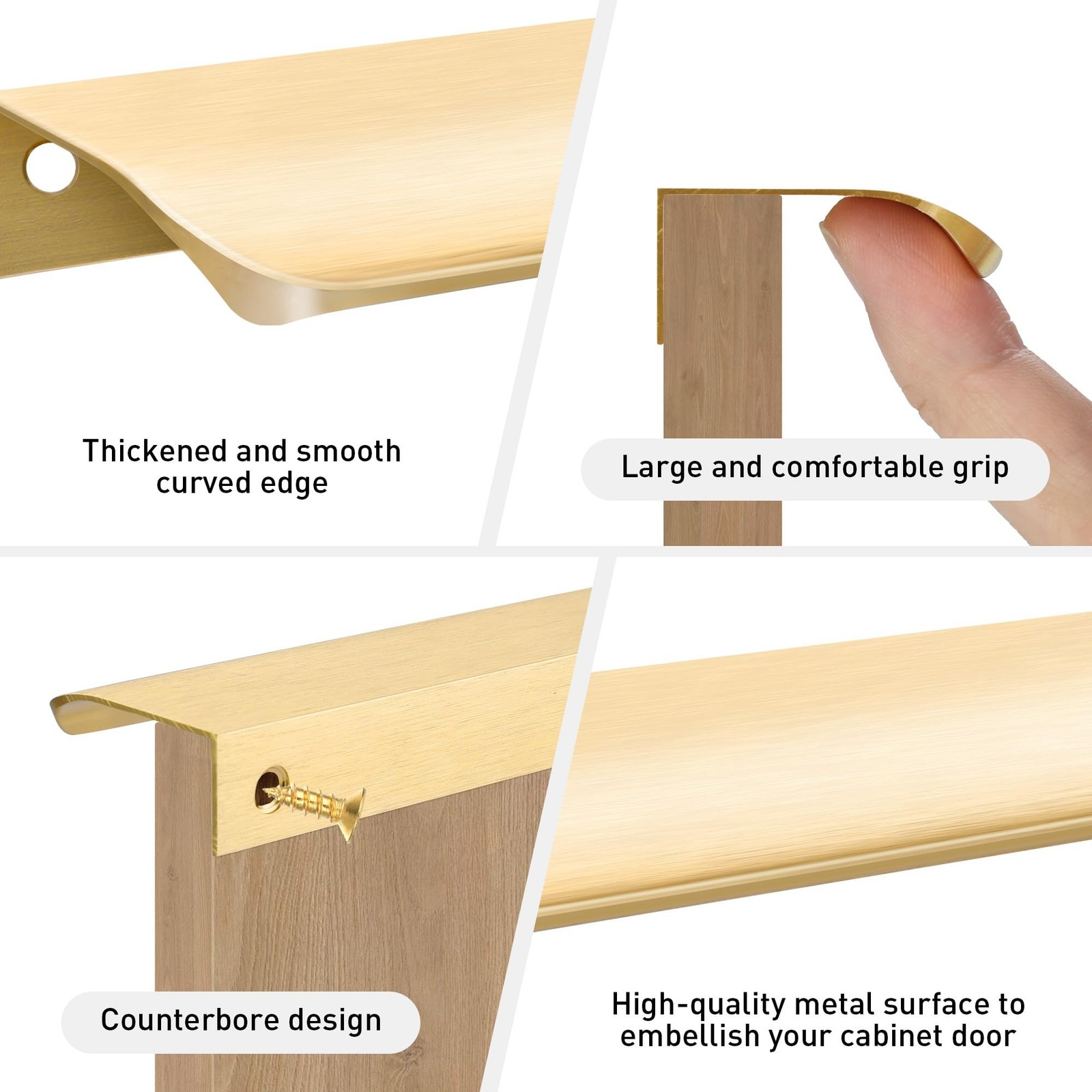 10 Pack Gold Finger Pulls for Cabinets, 6" Edge Drawer Pull Concealed Modern ...