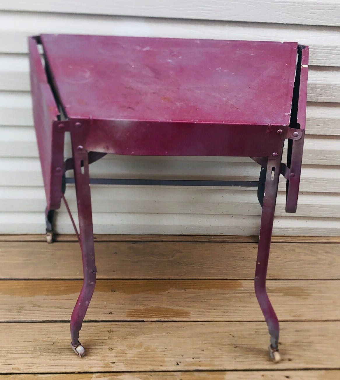 Vtg TYPEWRITER STAND wrap around style DROP LEAF TABLE MCM WOOD WHEELS