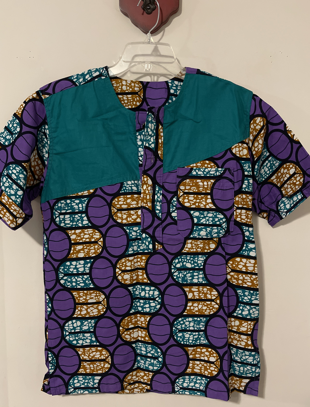 Mens African Cultural Colorful Small Cotton Shirt With Chest Pocket! A6529