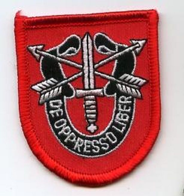 US ARMY SPECIAL FORCES GROUP BERET FLASH: 7th SPECIAL FORCES GROUP iron-on PATCH