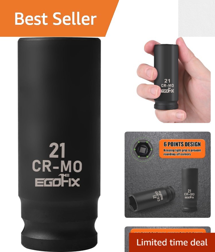 1/2" Drive Deep Impact Socket, 21mm Socket, CR-MO, Metric, 6 Point
