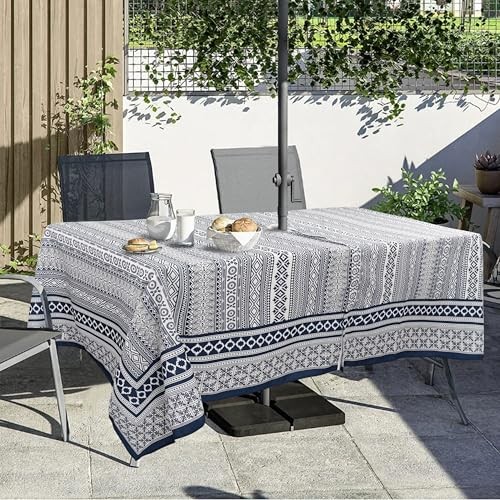 Outdoor Tablecloth with Umbrella Hole and Zipper, 84" x 60" (Rectangular) Boho