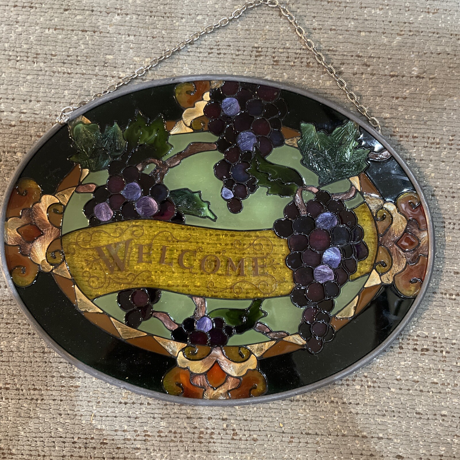 Welcome Suncatcher with Grapes 7" x 5.5"