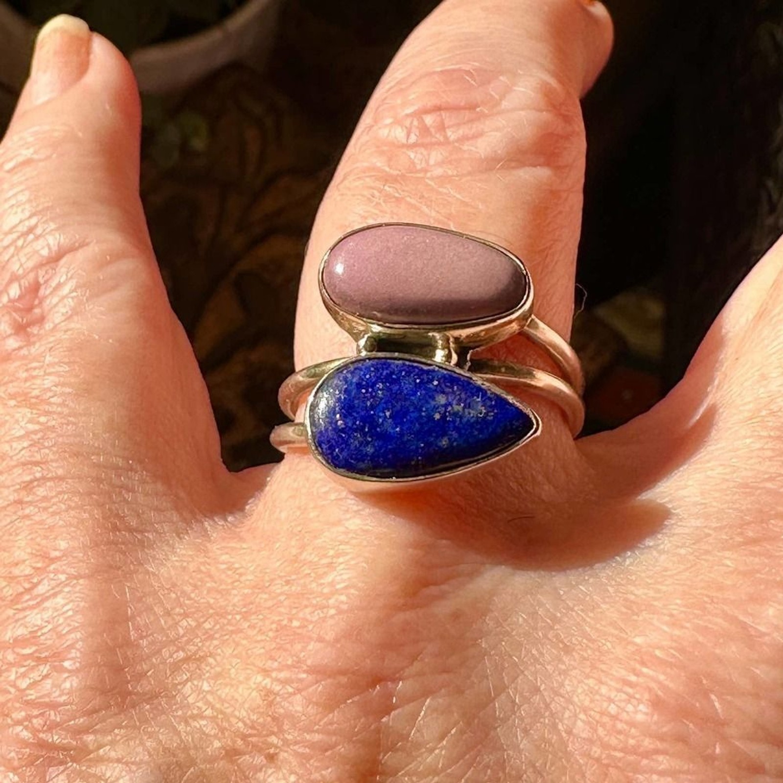 Natural Lapis & Phosphosiderite Sterling Silver Ring Size 8.5