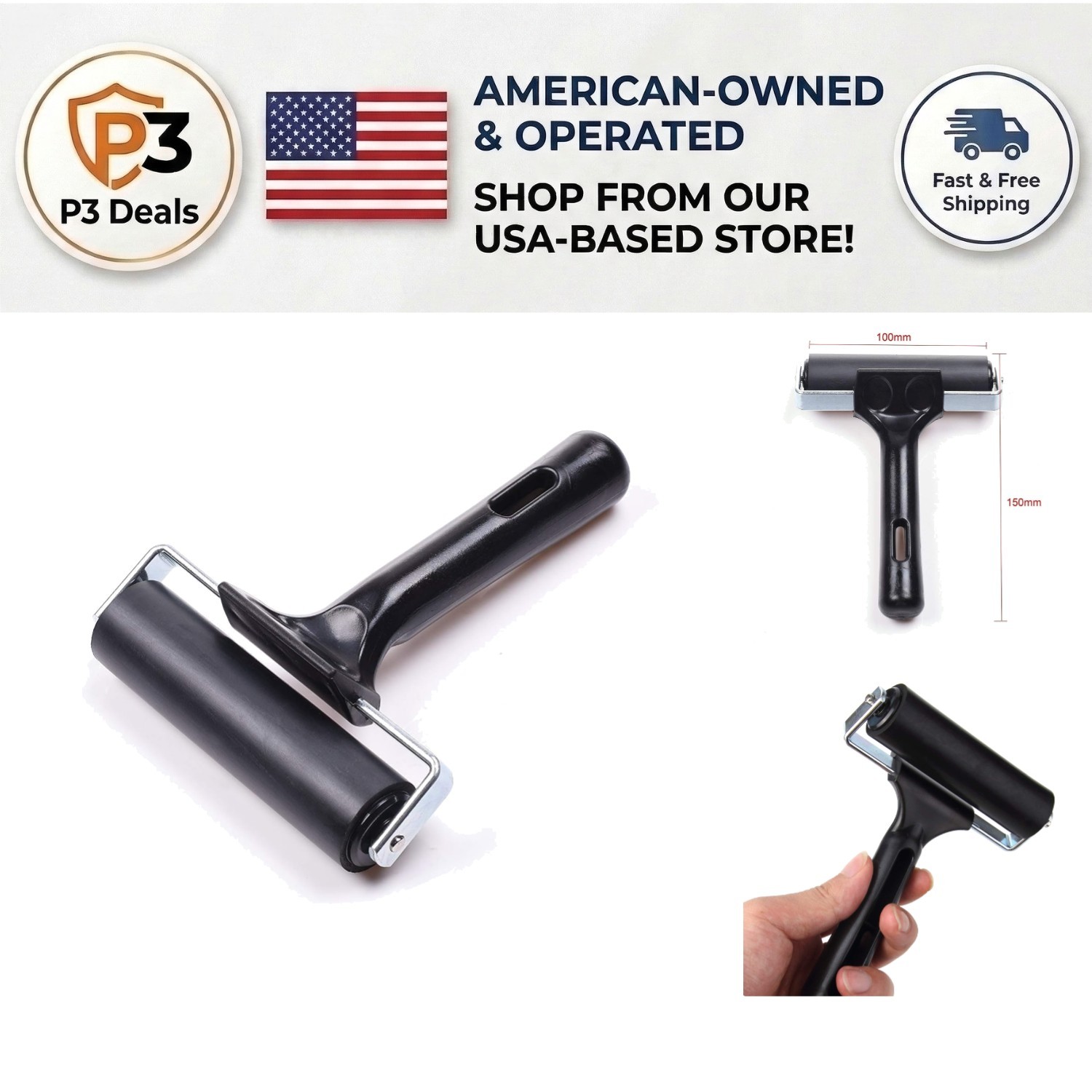 4-Inch Non-Slip Rubber Brayer Roller for Printmaking & Gluing Art Projects