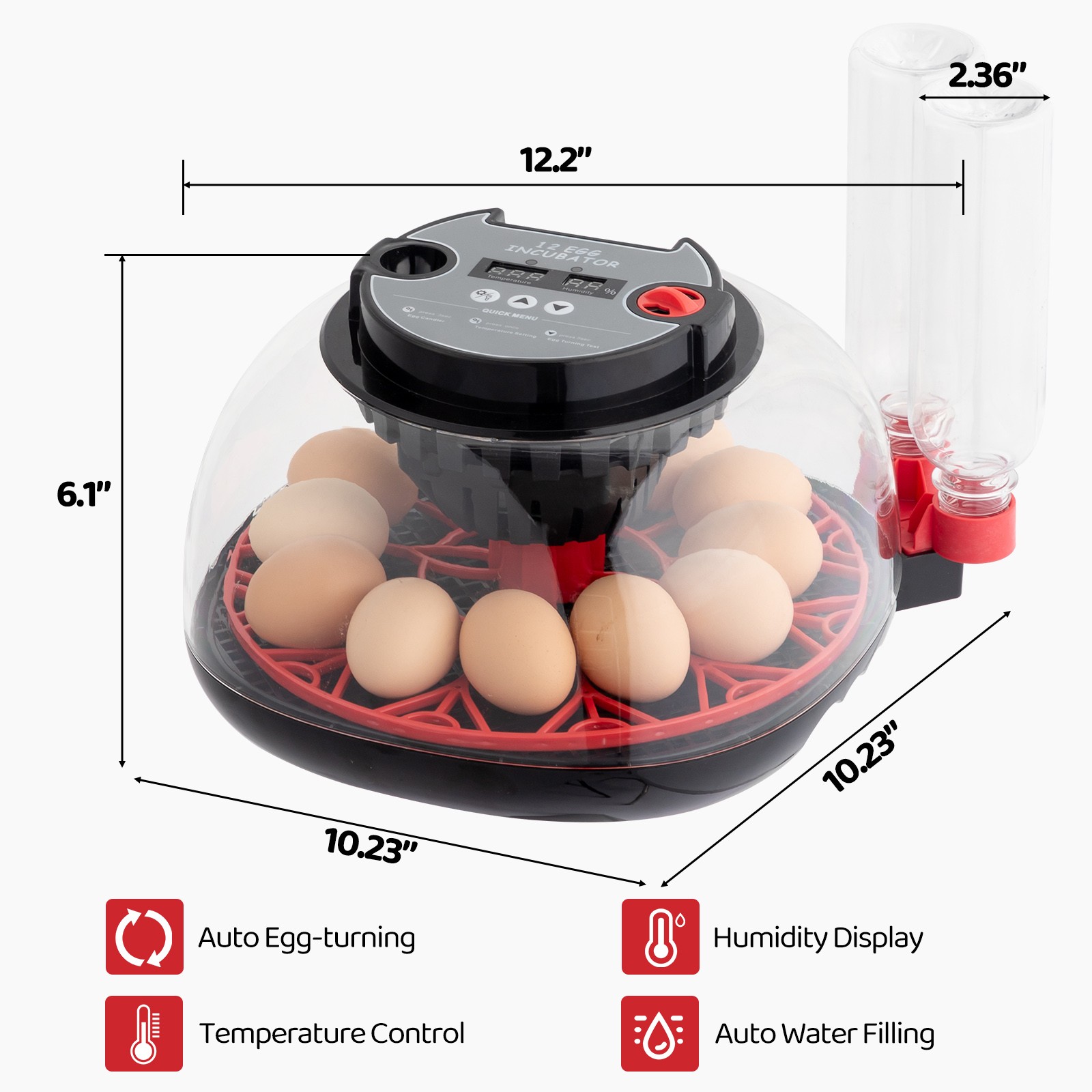 12 Eggs Incubator with Automatic Egg Turning for Hatching Chicken Ducks Eggs