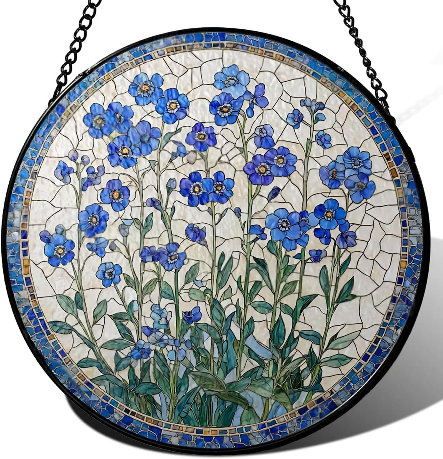 Forget-Me-Not Suncatcher -7.9 in Stained Glass Window Hanging Sun Catcher Garden