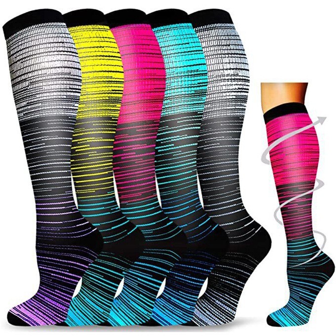 5Pairs Compression Socks Stocking Women Men Knee High Graduated Support S/M-L/XL