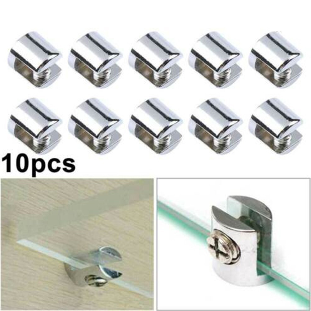 Glass Bracket Clamp Shelf Support Shelves Silver Zinc Alloy 6-8mm Chrome