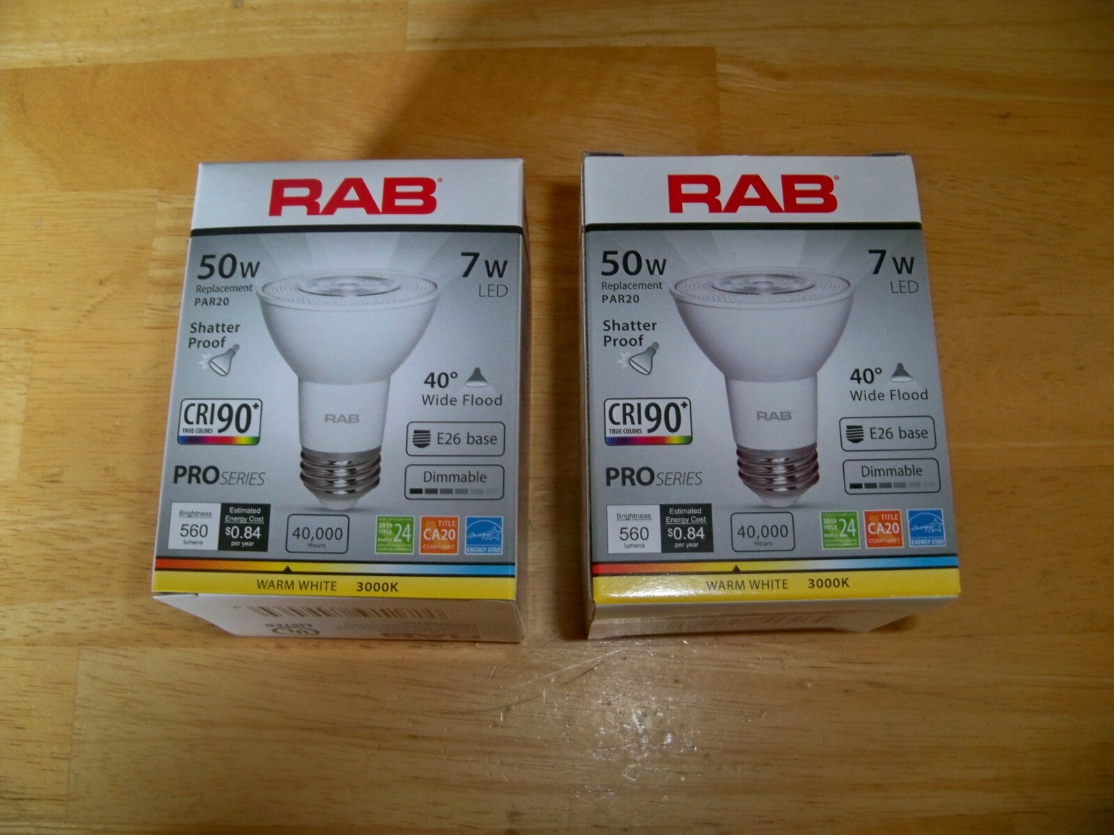 Lot Of 2 -- RAB -- PAR20-7-930-40D-DIM -- Pro Series Bulb -- LED Light Bulbs