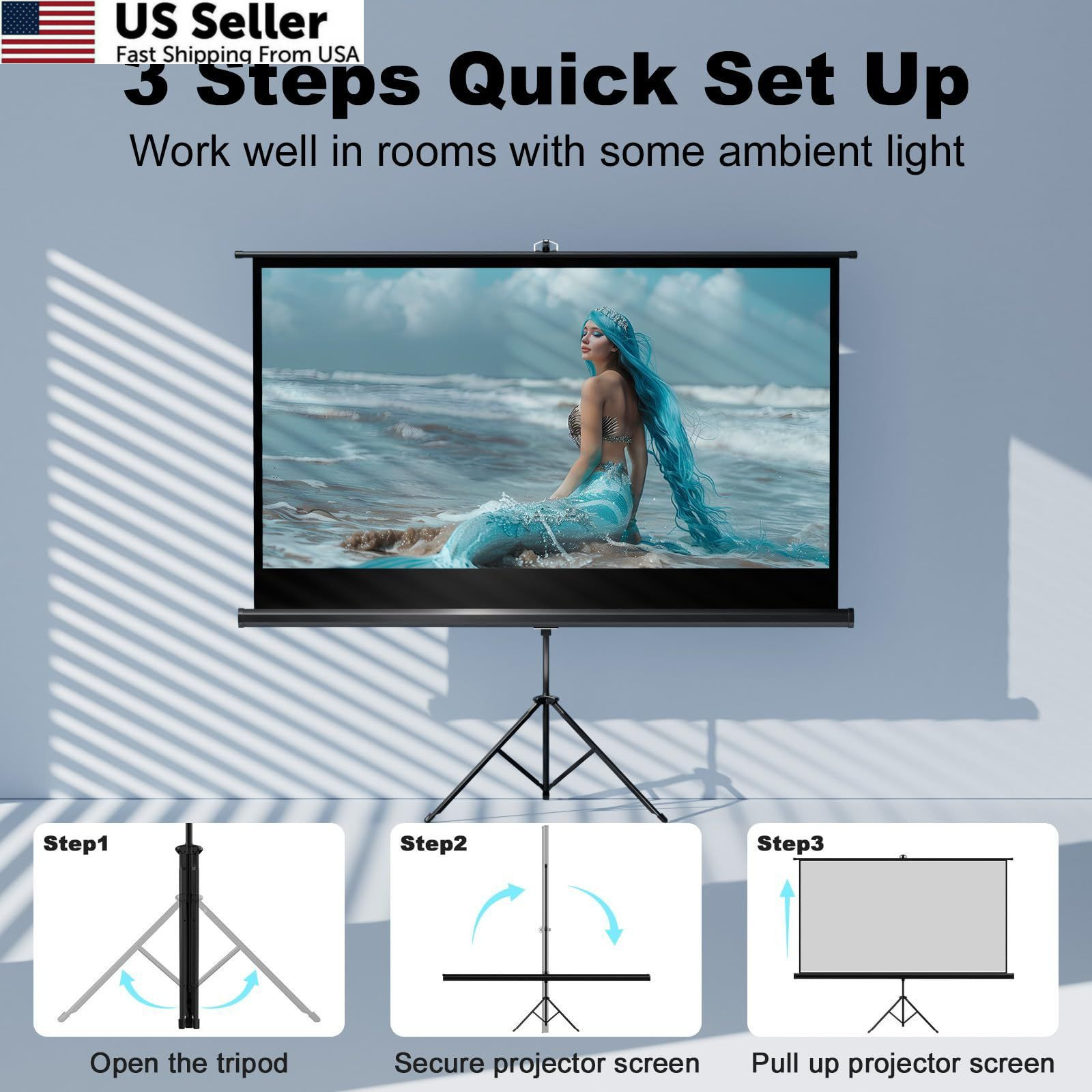 SCREENMAX Outdoor Projector Screen with Stand Tripod, 60 inch 16:9, white