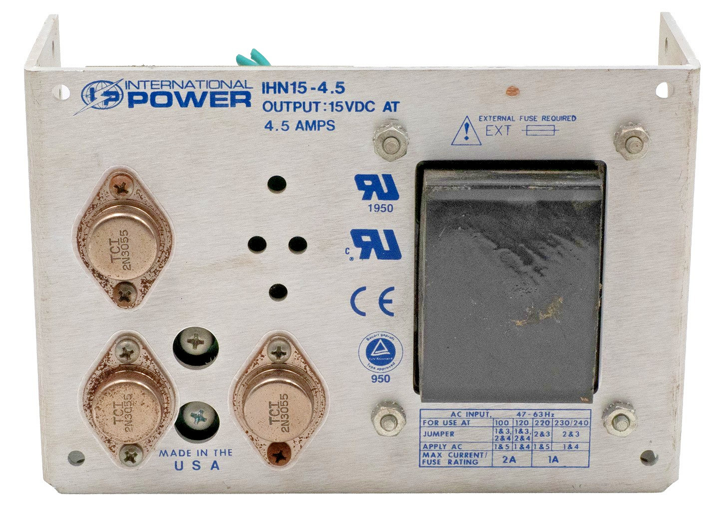 International Power Linear Power Supplies Open Frame Series IHN15-4.5 15VDC @ 4A
