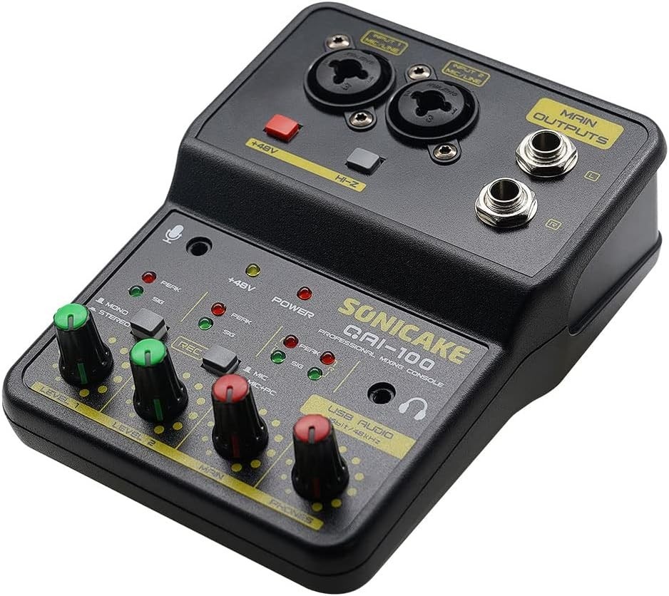 SONICAKE 2 Channel USB Audio Mixer Sound Board with Phantom Power