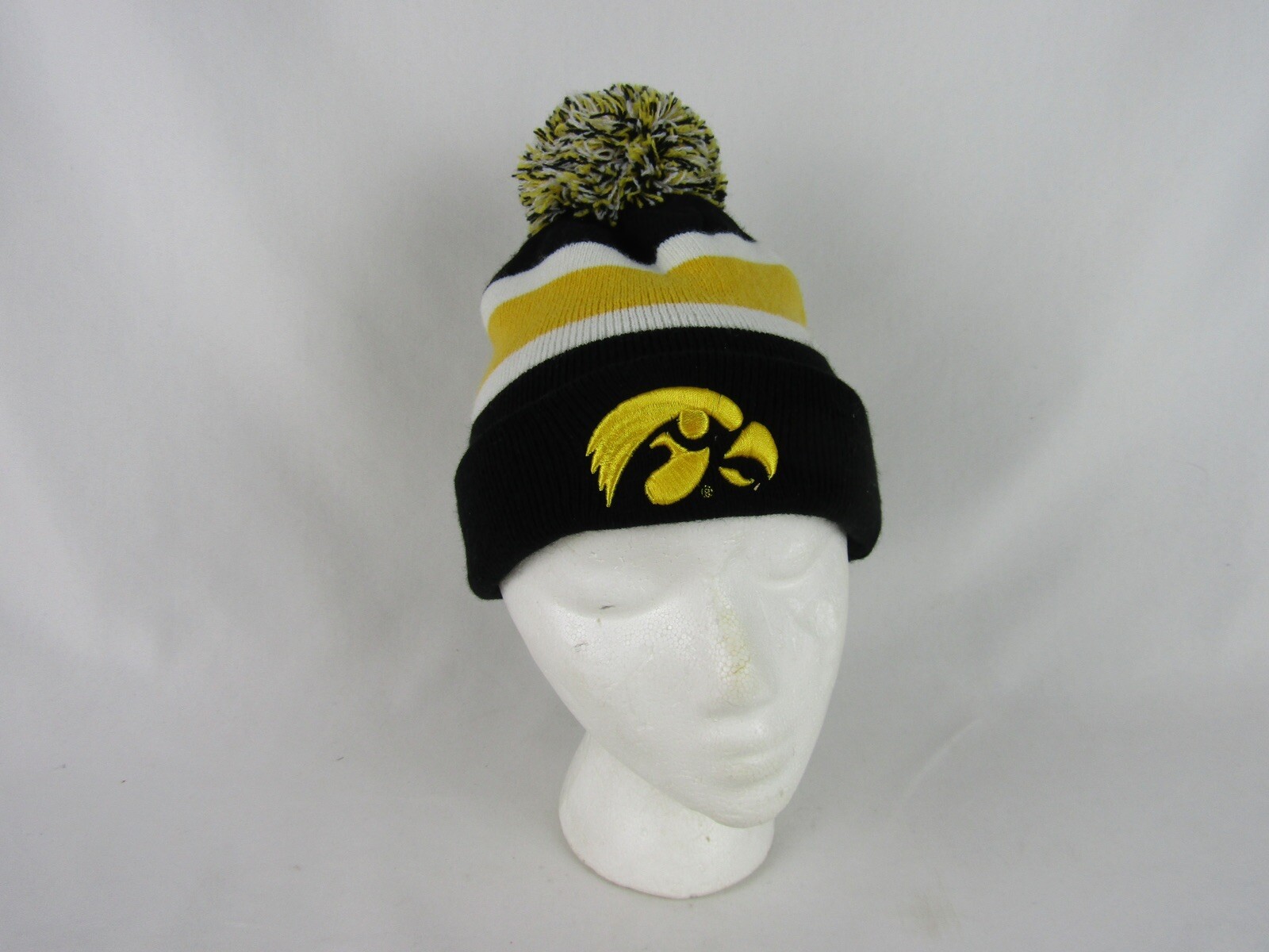 Youth Iowa Hawkeyes ’47 Brand Beanie w/Pom-OSFA-NCAA-Big 10-Black/Gold/White-EUC